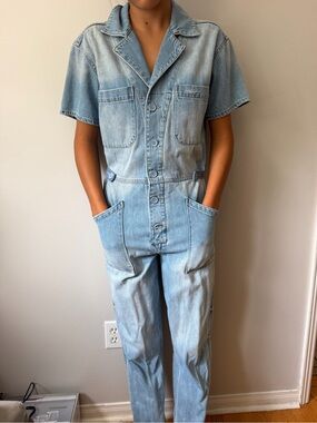 pistola Light Wash Denim Short-Sleeve Jumpsuit